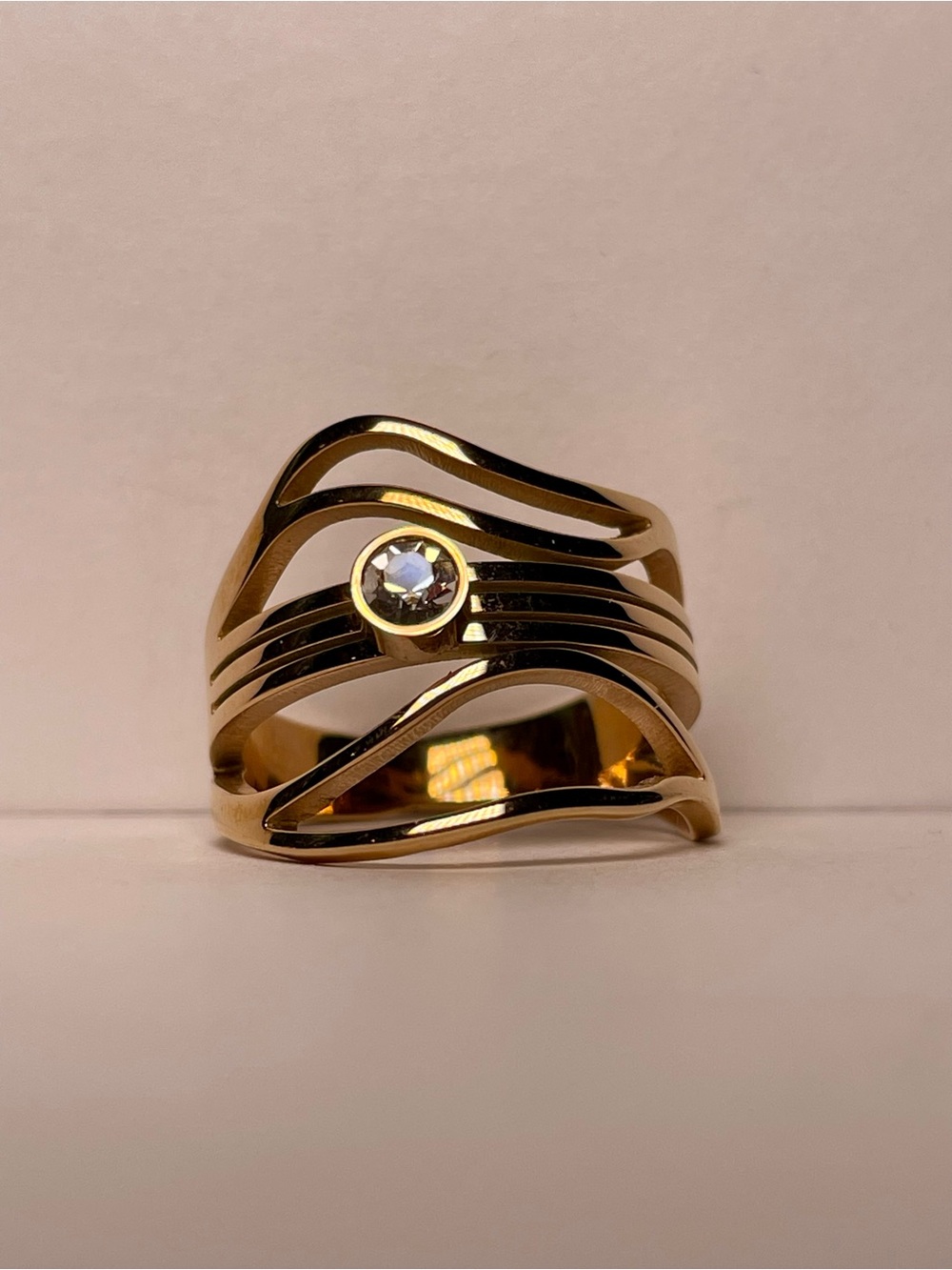 Rose Gold Wave Crystal Ring